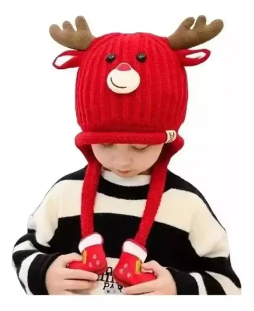 Gorro De Lana Navidad Para Niños Reno Bebe