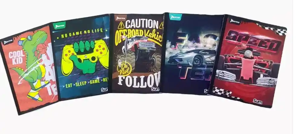 Cuaderno Cosido Grande Masculino, 100h Cuadriculado Con Sticker