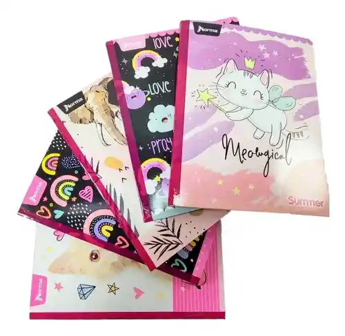 Cuaderno Cosido Grande Femenino, 100h Cuadriculado Con Sticker