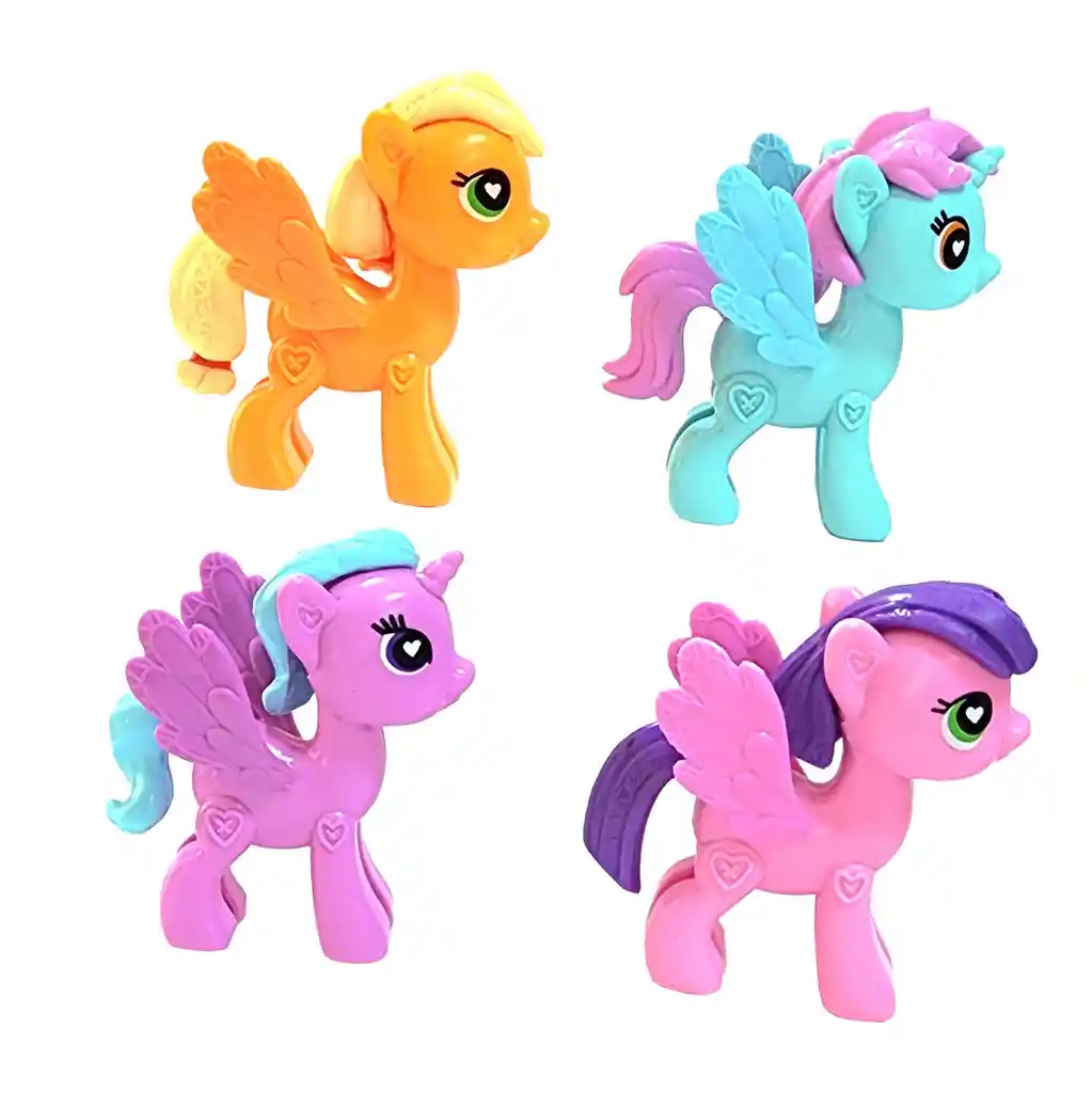 Unicornio Pony Coleccion Juguete X 4 Unidades + Stickers