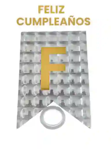 Banderin Feliz Cumpleaños Plateado Holograma Con Letras Doradas
