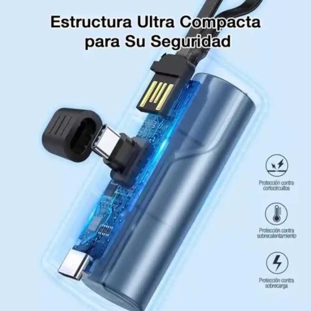 Power Bank 4500 Mah Batería Portátil Tipo C Con Usb Am Mini Color Negro