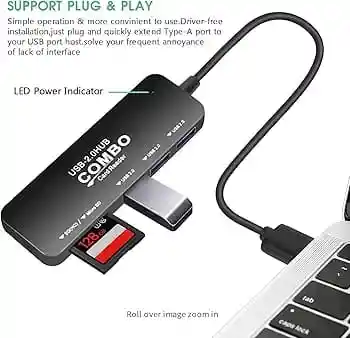 Adaptador Usb 2 En 1 Con Hub De 3 Puertos/ 2.0