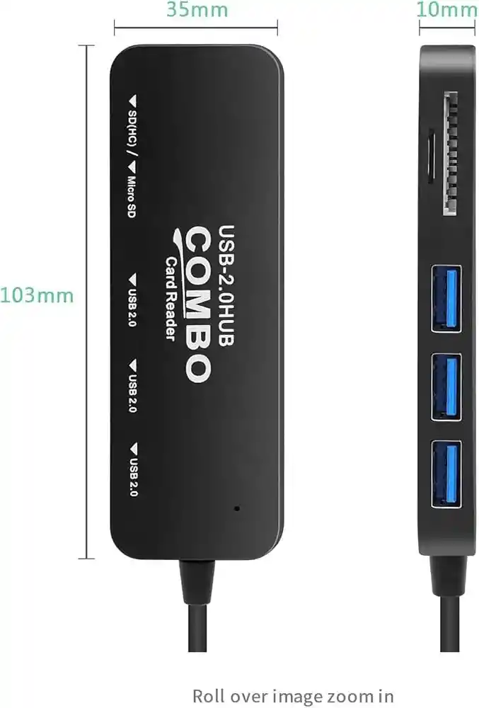 Adaptador Usb 2 En 1 Con Hub De 3 Puertos/ 2.0