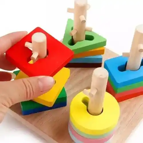 Juego Didáctico Encajable De Figuras Geométricas Montessori Multicolor