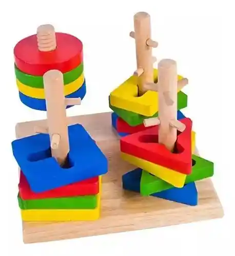 Juego Didáctico Encajable De Figuras Geométricas Montessori Multicolor