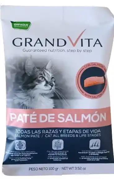 Grand Vita Comida Humeda Para Todas Las Etapas De La Vida Con Salmon X 100 Gr