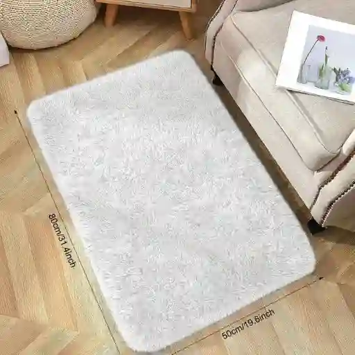 Tapetes Pie De Cama Peludos Antideslizante Blanco Marfil 50*80 Cms