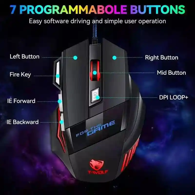 Mouse Gamer 7 Botones G950 | Luces Rgb
