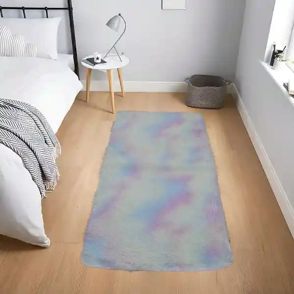 Alfombra Tapete Pie De Cama Peludo Blanco 60 X 110cms