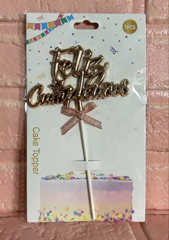 Topper / Toppers Feliz Cumpleaños Metalizado Champagne