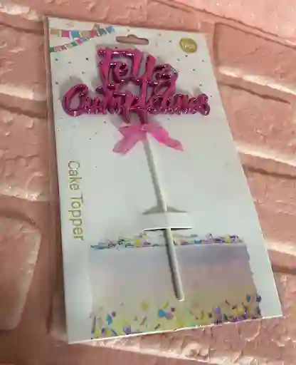Topper / Toppers Feliz Cumpleaños Metalizado Fucsia