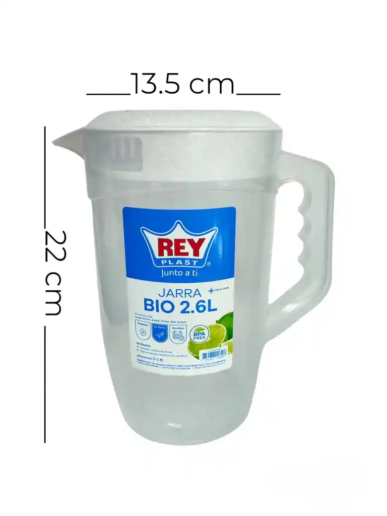 Jarra Bio Plastica Capacidad 2,6 Litros Rey Plast