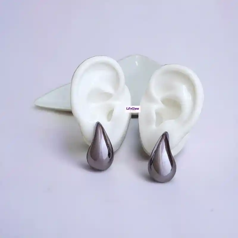 Aretes Gota Grande Gris Humo Chunky