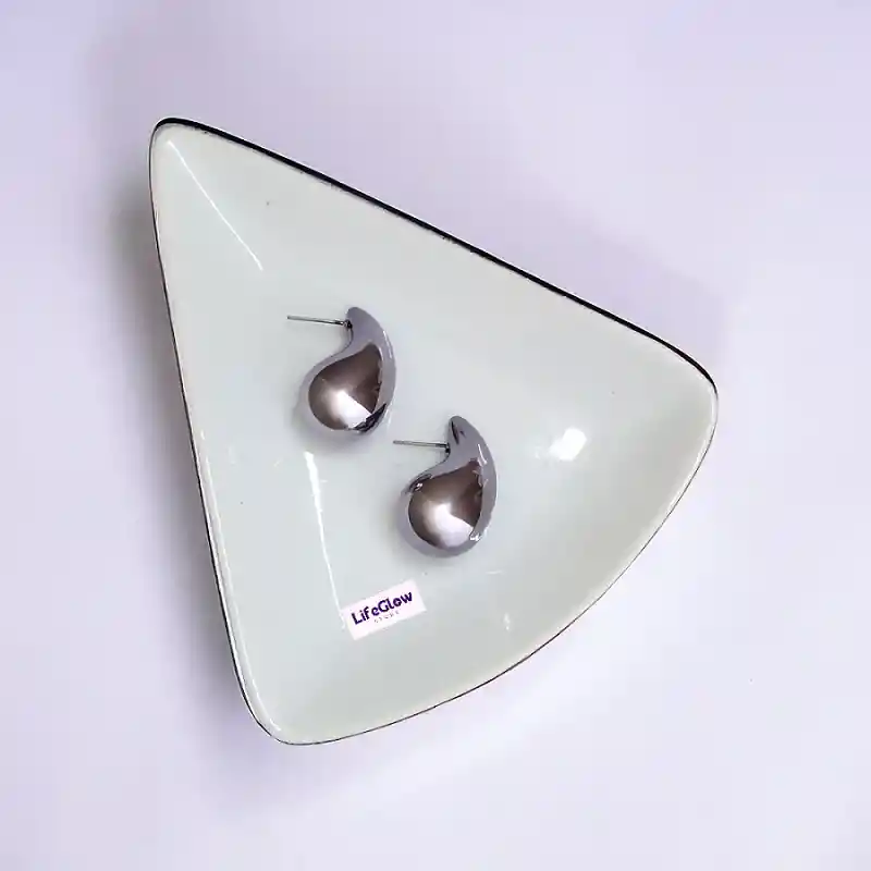 Aretes Gota Grande Gris Humo Chunky