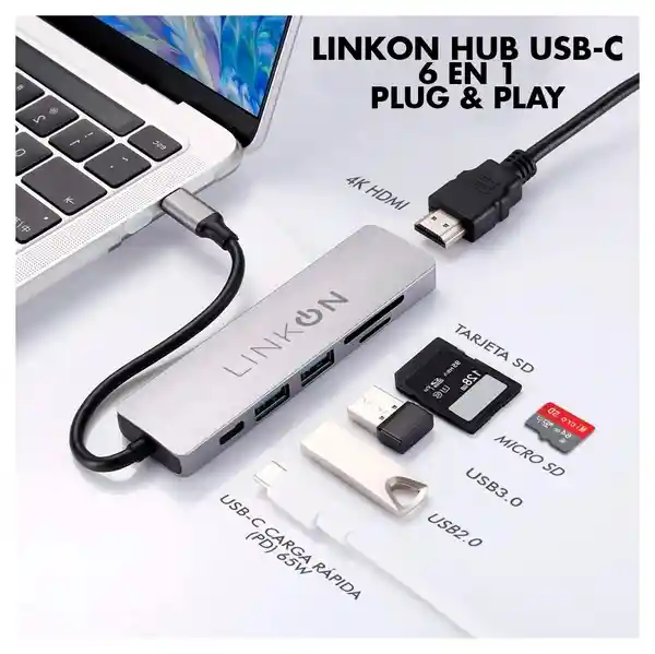 Hub Usb C Adaptador Multipuerto 6 En 1