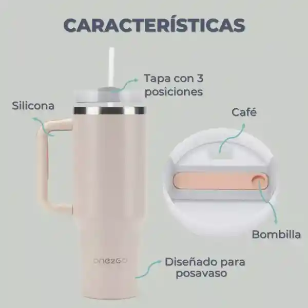 Vaso Termo Termico Manija Y Pitillo 1,2l One2go Acero Inox