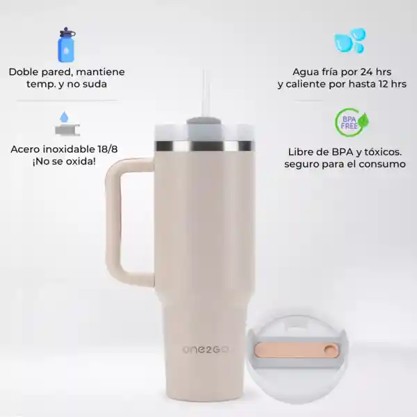 Vaso Termo Termico Manija Y Pitillo 1,2l One2go Acero Inox