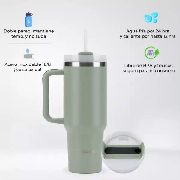 Vaso Termo Termico Manija Y Pitillo 1,2l One2go Acero Inox