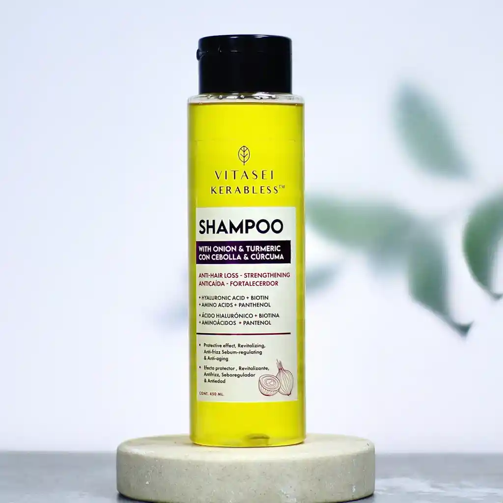 Shampoo Anticaida Y Fortalecedor Con Cebolla, Cúrcuma, Keratina, Biotina, Ácido Hialurónico Y Pantenol