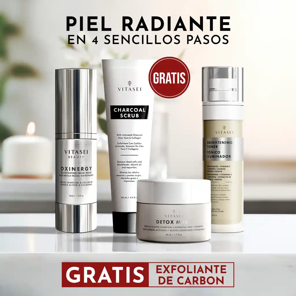 Kit Facial Oxigenante Y Carbón + Exfoliante De Carbón Gratis