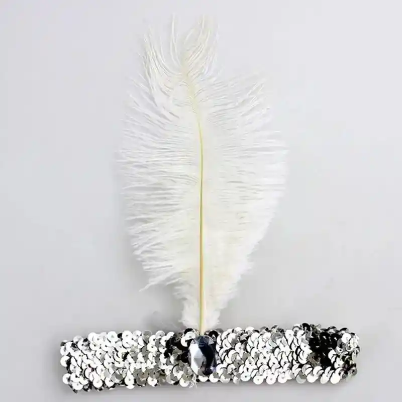 Diadema Charleston Para Mujer Detalle De Pluma Plateada