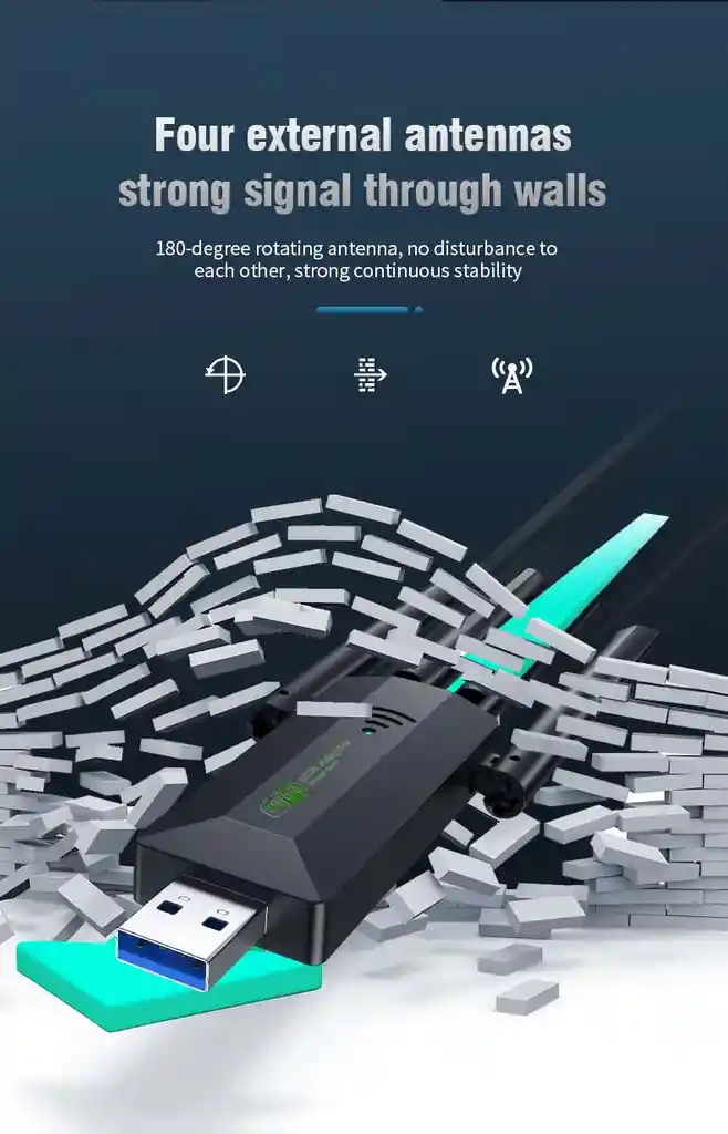 Adaptador Usb Wifi De 1200mbps, Receptor Inalámbrico Potente
