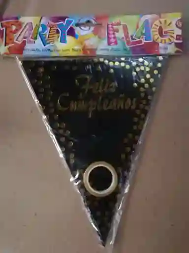 Banderin Feliz Cumpleaños Metalizado Fondo Negro Letras Doradas