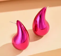 Arete Tipo Topo Gota De Agua Brillante Fucsia