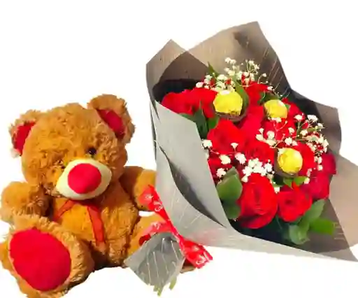 Bouquet De 24 Rosas Con Chocolates Y Peluche