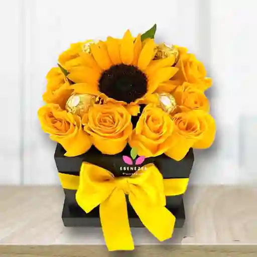 Arreglo Floral Con Rosas Amarillas Y Girasol- Flores Amarillas