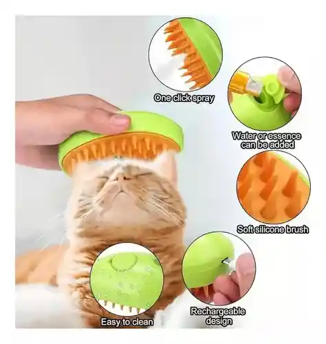Cepillo De Vapor 3en1 Masajeador Para Mascotas Perros Y Gatos Color Verde Lima
