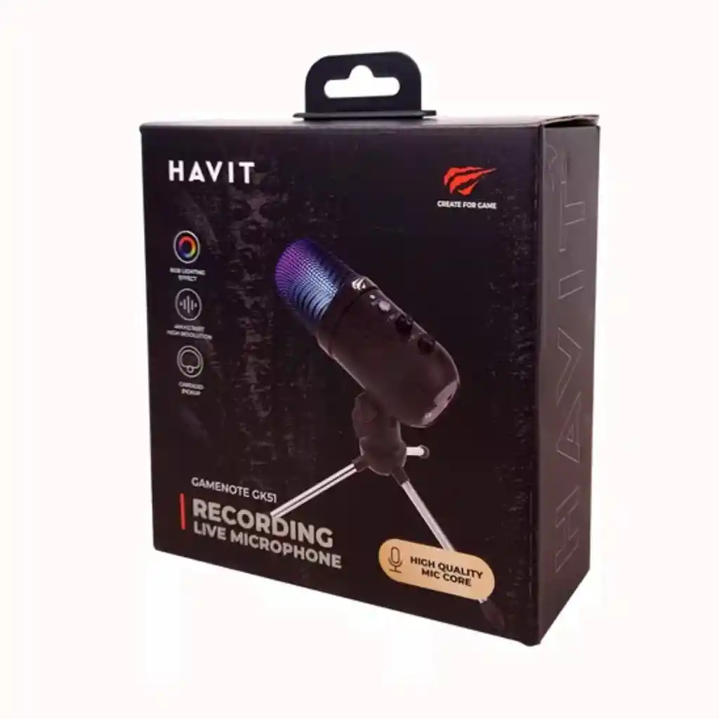Microfono Condensador Rgb Con Reduccion Havit Gk51 | Tripode