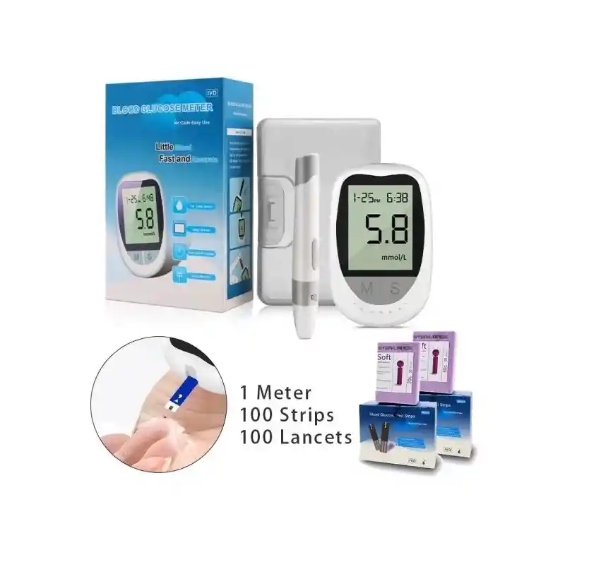 Glucometro Digital + 50 Tiras + 50 Lancetas Medidor Glucosa