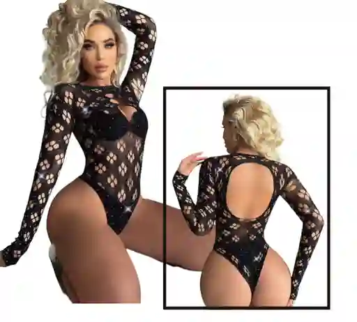 Malla Lencería Vestido Sexy Para Dama Negra Brillante