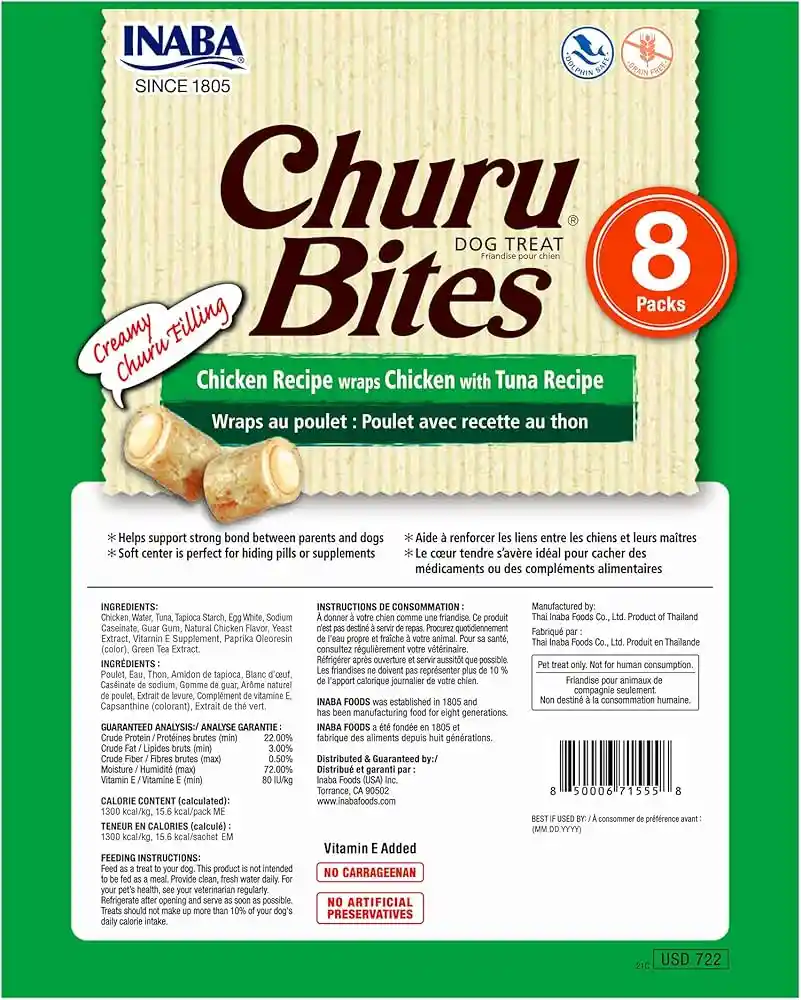 Inaba Churu Bites Perro Sabor Pollo Atún Pack 8.