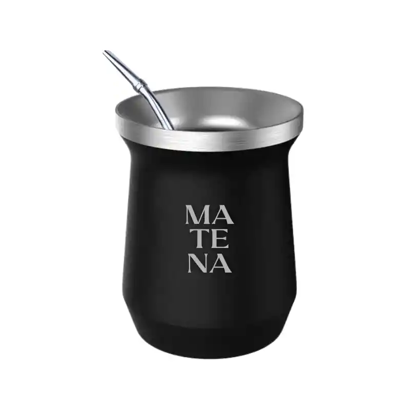 Mate De Acero "monumental" Con Bombilla Color Plata