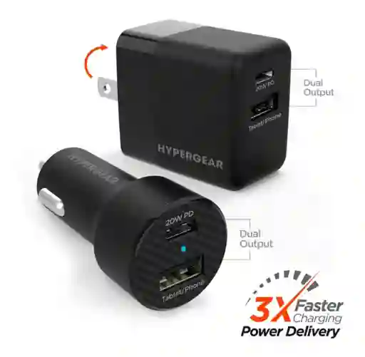 Combo Cargador De Pared + Cargador De Carro 20w Hypergear
