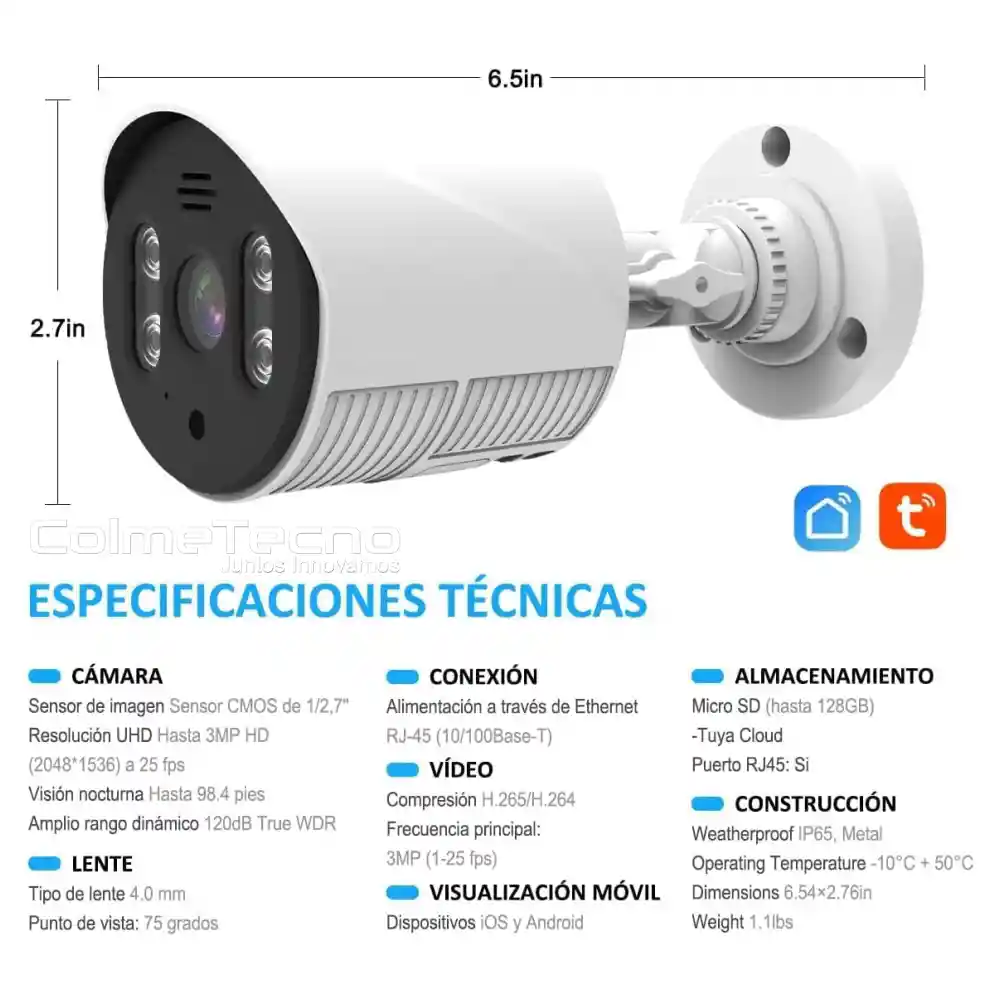 Cámara Seguridad Wifi Exterior 3mp 1080p Tipo Bala Alexa Q22