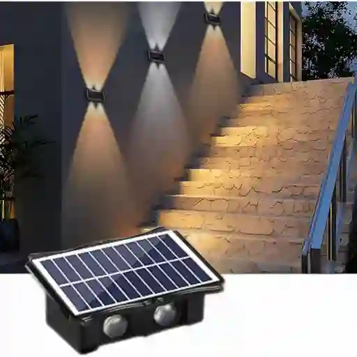 Lampara Exterior De Pared 4 Led Recargable Con Panel Solar Luz Led Superior E Inferior Yq-w104