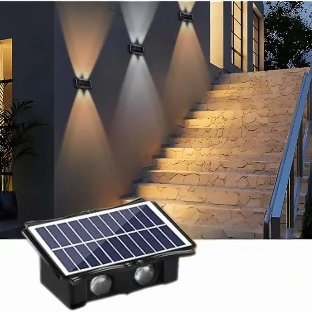 Lampara Exterior De Pared 4 Led Recargable Con Panel Solar Luz Led Superior E Inferior Yq-w104