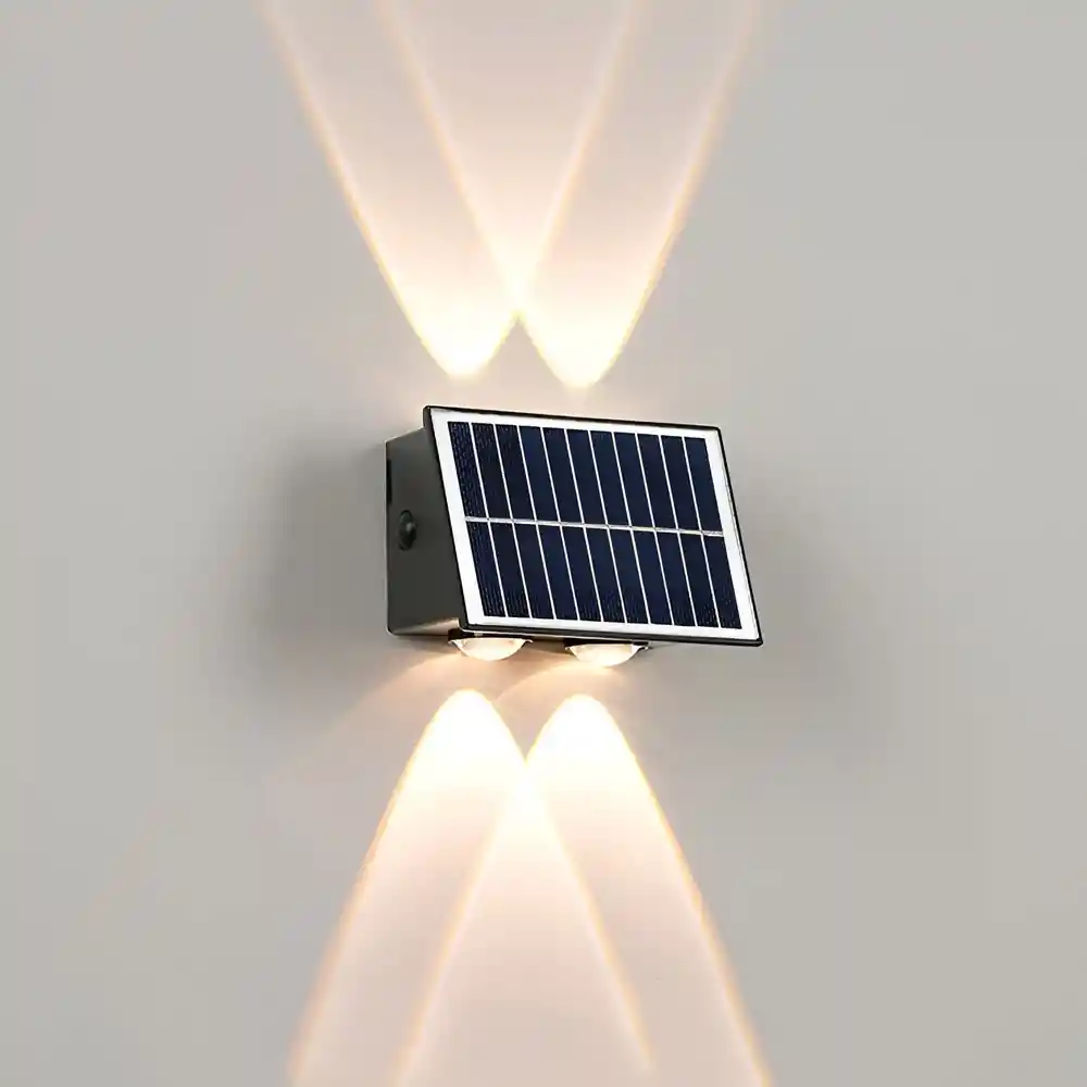 Lampara Exterior De Pared 4 Led Recargable Con Panel Solar Luz Led Superior E Inferior Yq-w104