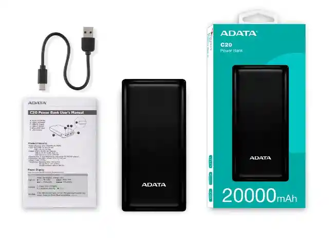 Power Bank 20000mah Adata C20 Carga Rápida