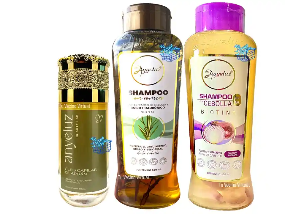 Shampoo De Cebolla Y Shampoo De Romero Y Oleo Capilar De Argan Anyeluz