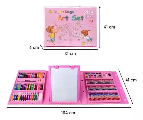 Set Kit De Arte Y Dibujo Tipo Maleta Para Niña 208 Piezas