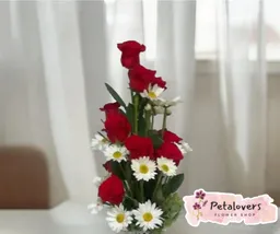 Flores Bouquet Floral Rosas Rojas Con Margaritas Dia De La Madre