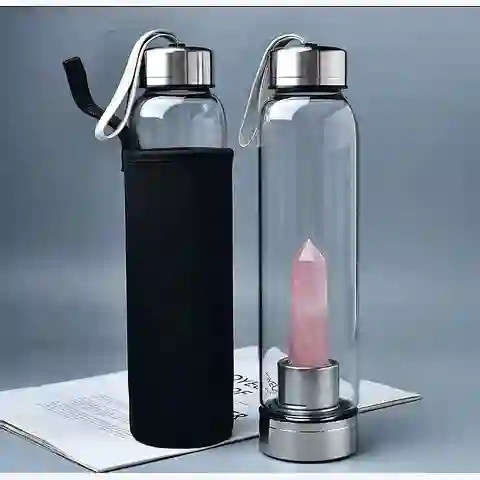 Termo Botella De Agua Con Cristales De Cuarzo + Estuche
