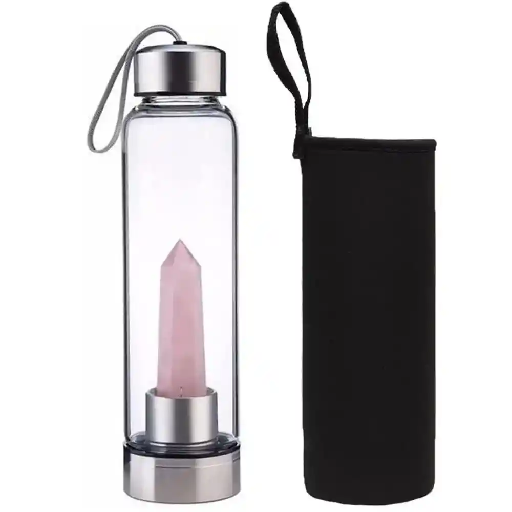 Termo Botella De Agua Con Cristales De Cuarzo + Estuche