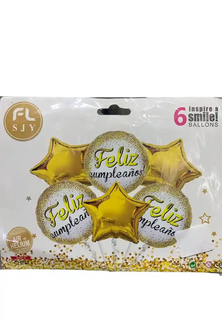 Bouquet De Globos Estrellas Feliz Cumpleaños X6 Piezas