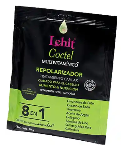 Tratamiento Acondicionador Capilar Repolarizador Coctel Multivitaminico 8 En 1 - 30g Lehit